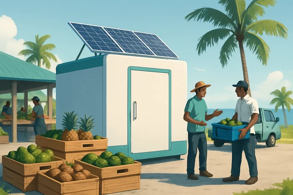 Concept of solar-assisted cool storage for Fiji farmers.