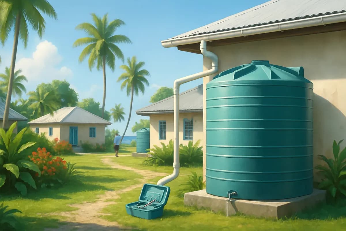 Concept of rainwater readiness support in a Fiji village.