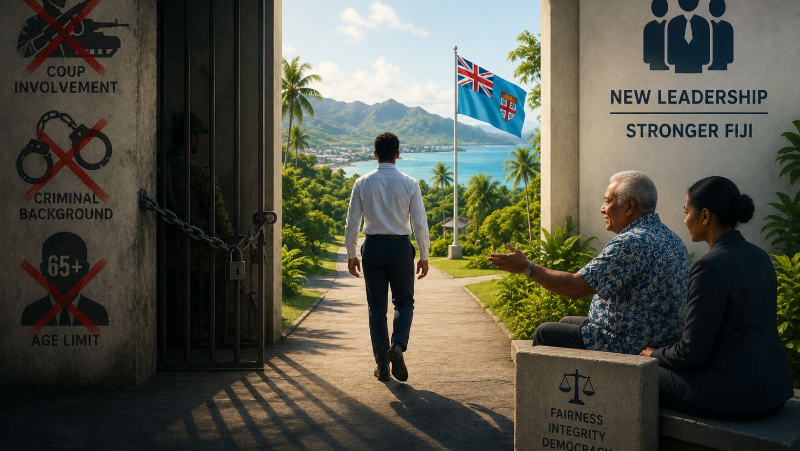 Young and elder Fijian leaders collaborating in a community meeting.